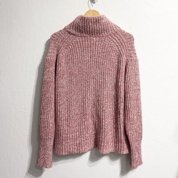 Point Sur J. Crew Sweater XL Marled Pink Mock Neck Long Sleeve Chunky Knit - Picture 9 of 9
